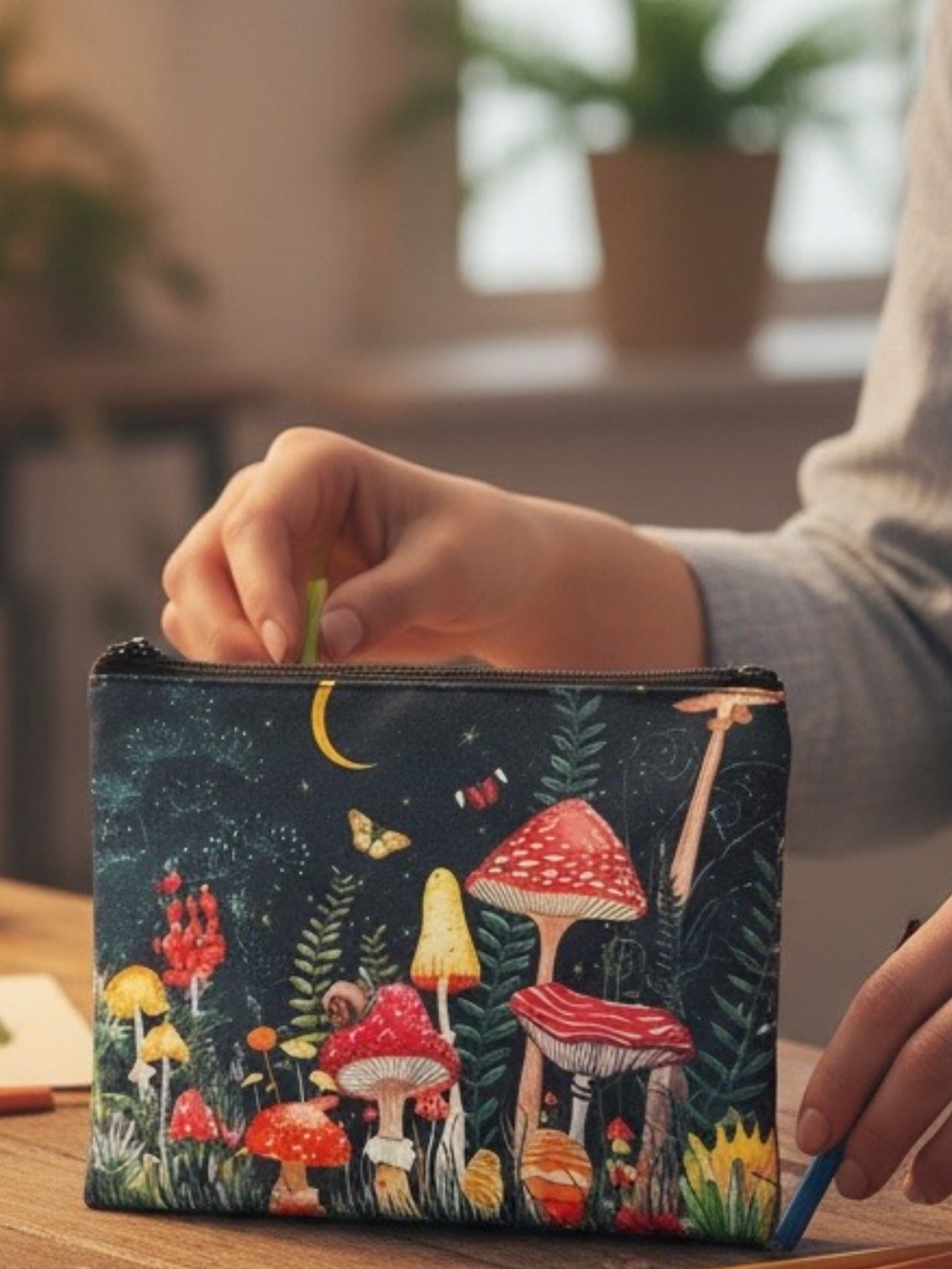 Mushroom Forest Zippered Makeup Pencil Bag Pouch
